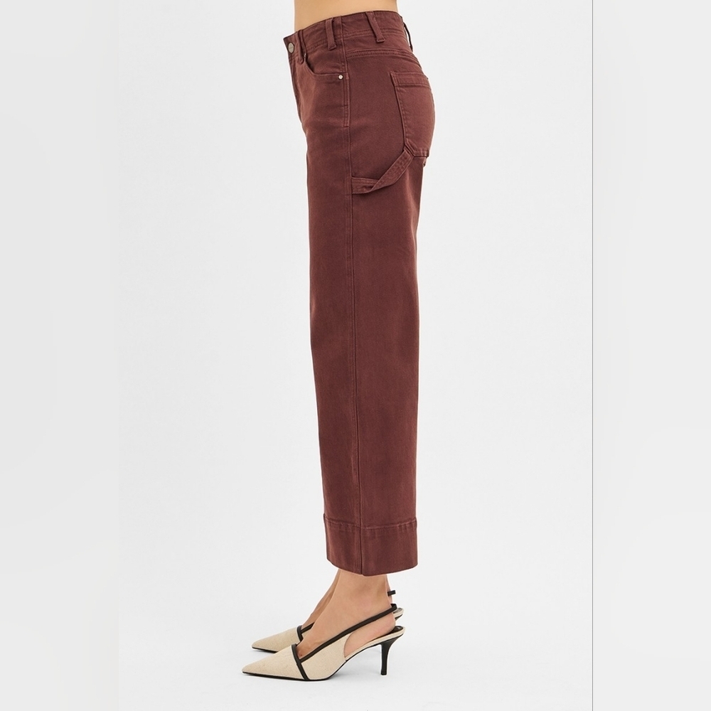 RISEN Tummy Control Wide Leg Ankle Jeans Cargo Utility Streetcore Brown 7/28 NEW - Picture 6 of 10